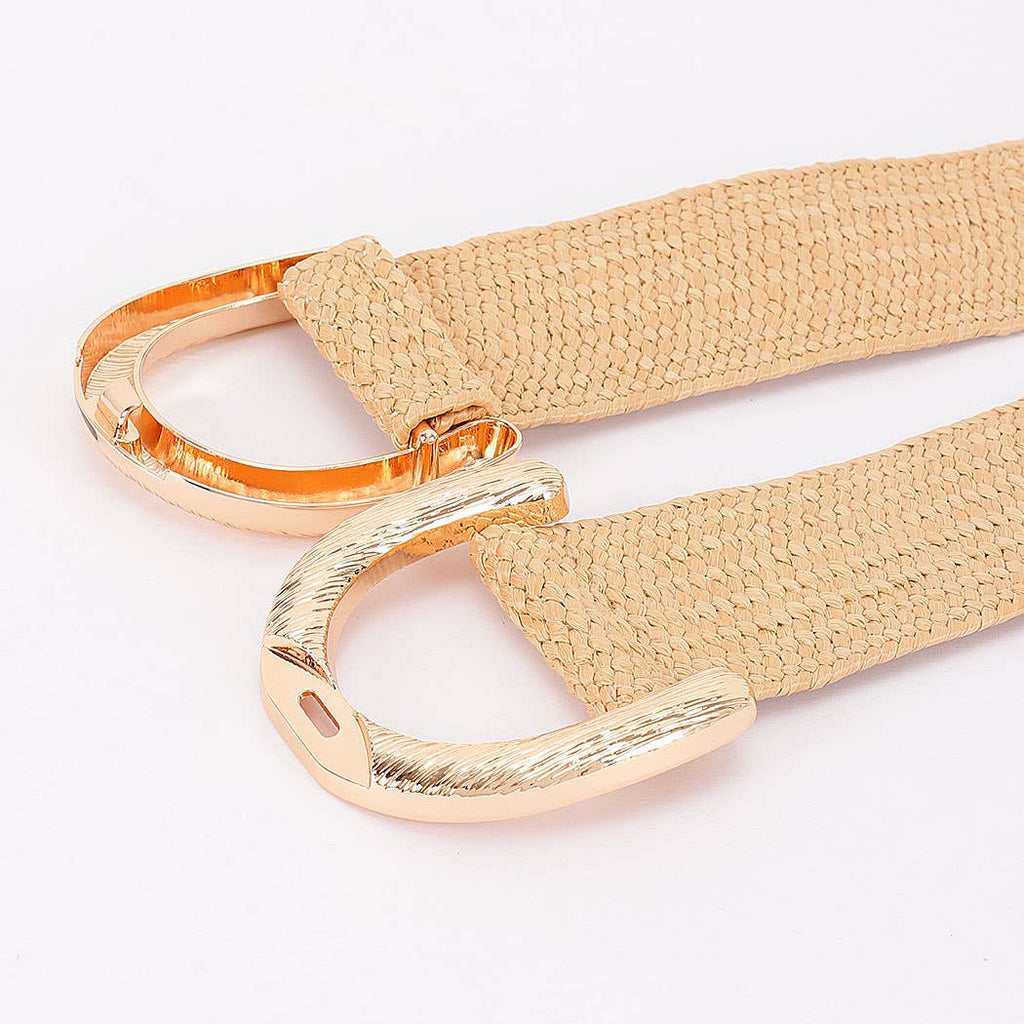 Faux Straw Big Metal Buckle Elastic Belt