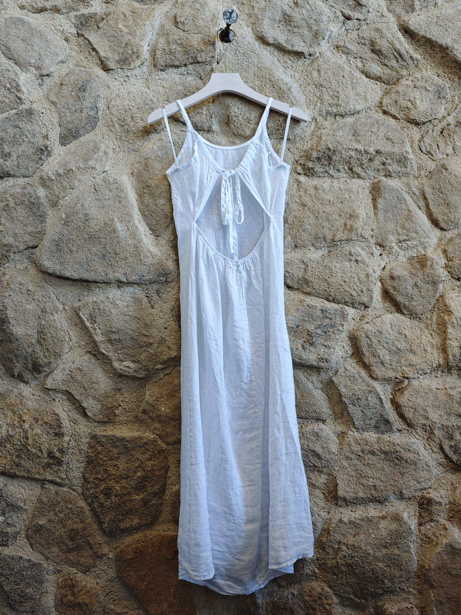 STRAP DRESS/TIE BACK 100% LINEN