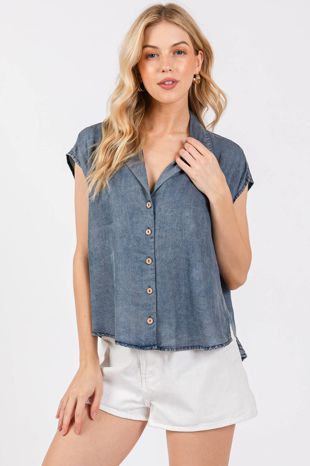 Collared Button Down Sleeveless Top