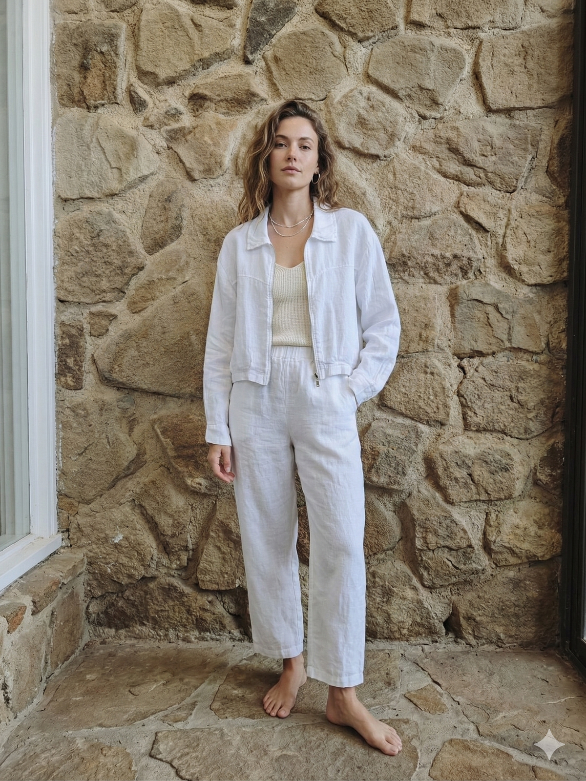 Italian Linen Cropped Zipper Jacket