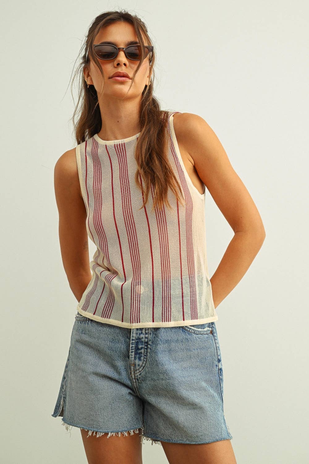 Stripe Paneled Lightweight Knit Top