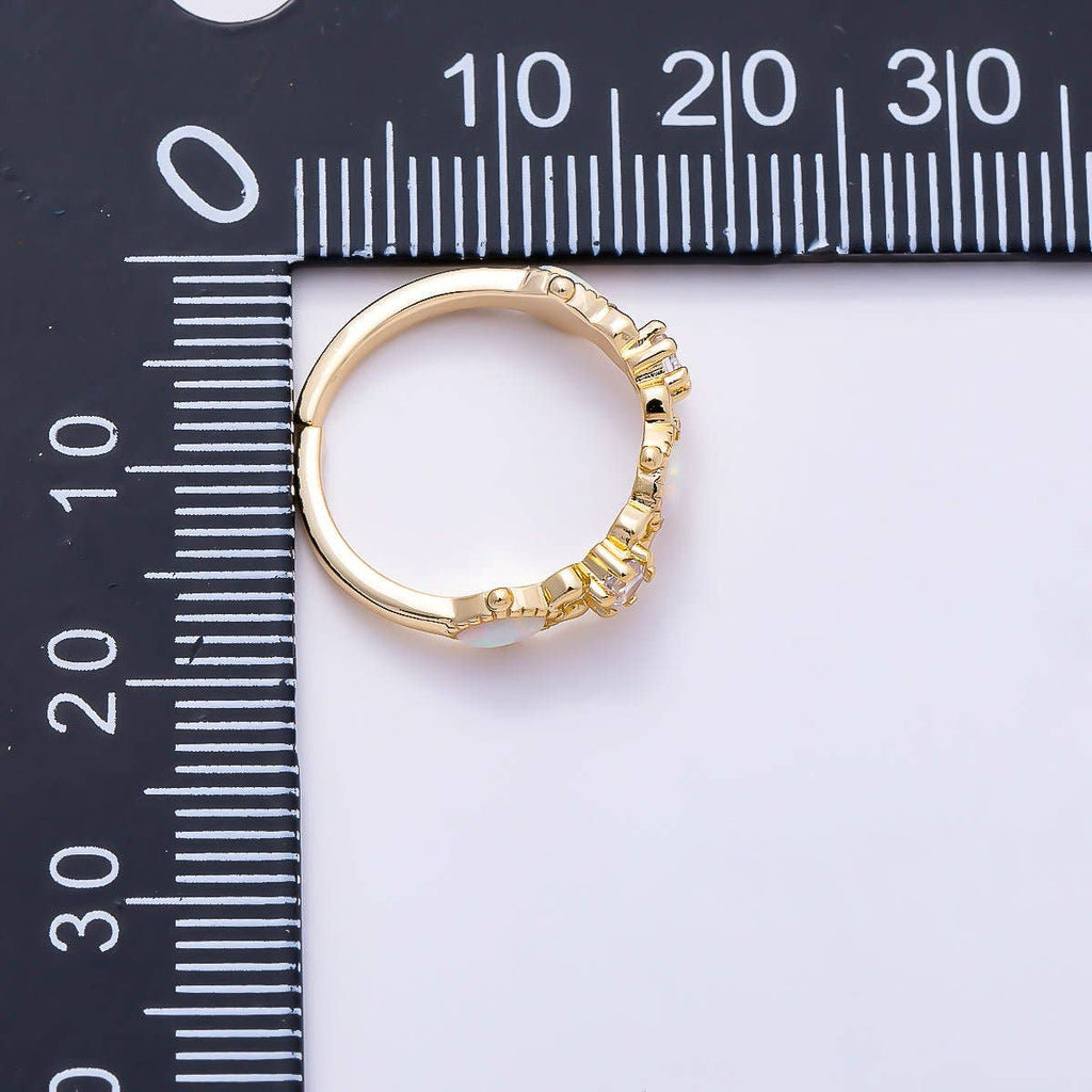 16K Gold Filled Vintage Marquise White Opal & Round Clear CZ Adjustable Pinky Ring