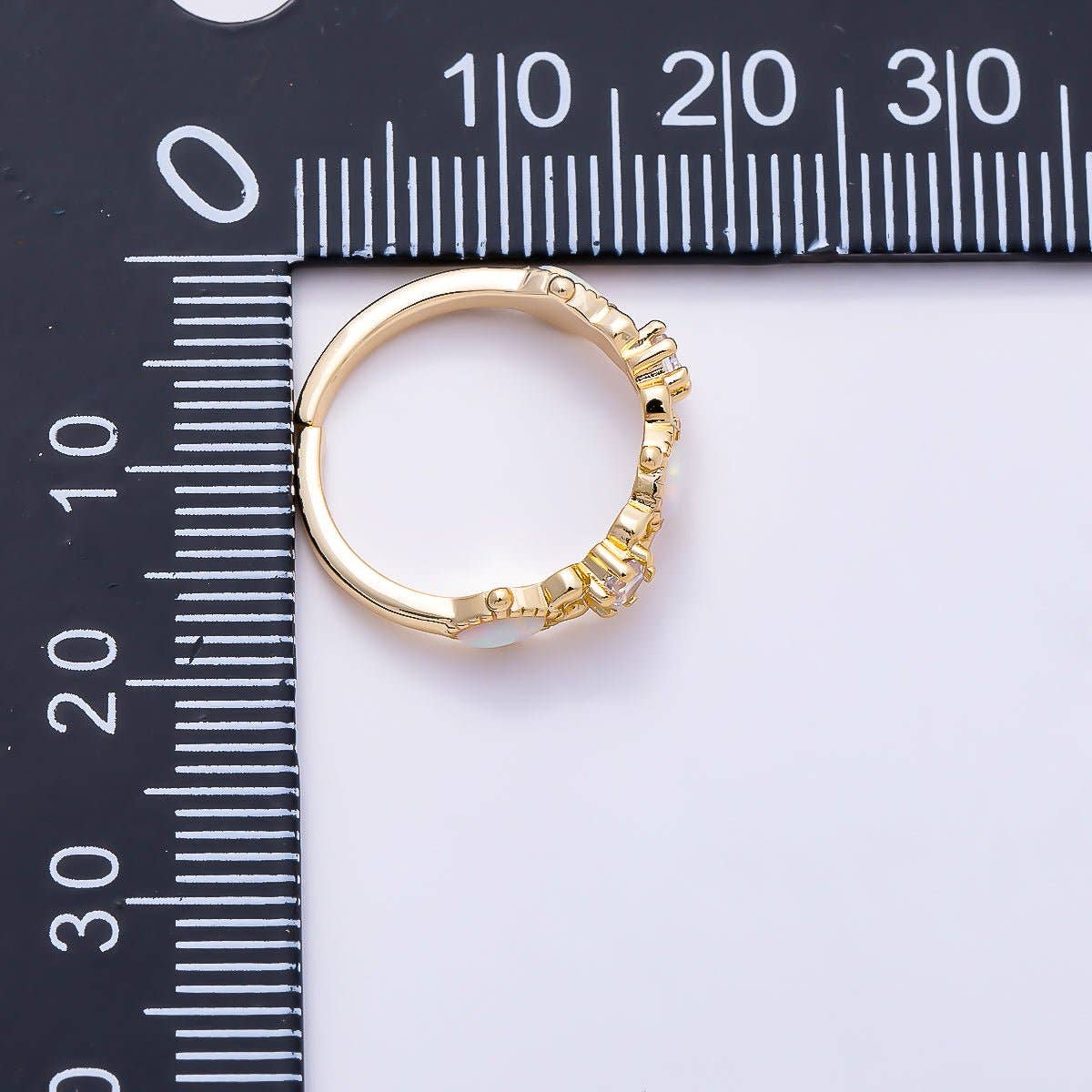 16K Gold Filled Vintage Marquise White Opal & Round Clear CZ Adjustable Pinky Ring