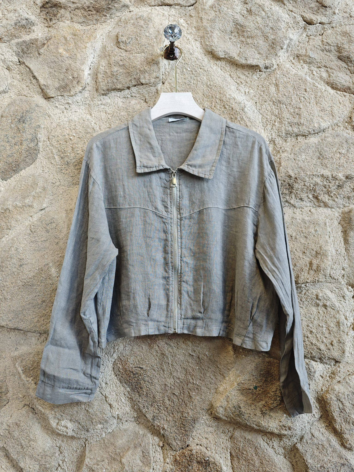 Italian Linen Cropped Zipper Jacket – view 7