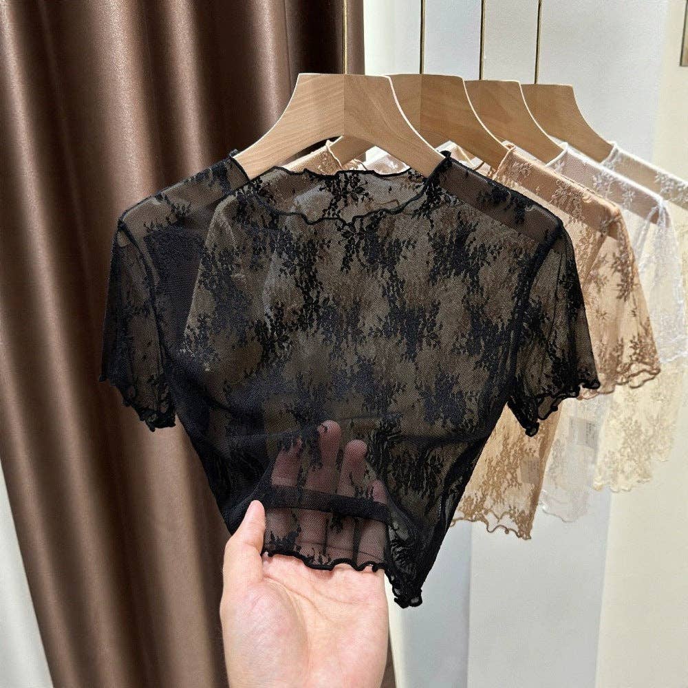 Floral Lace Cropped Short Sleeve