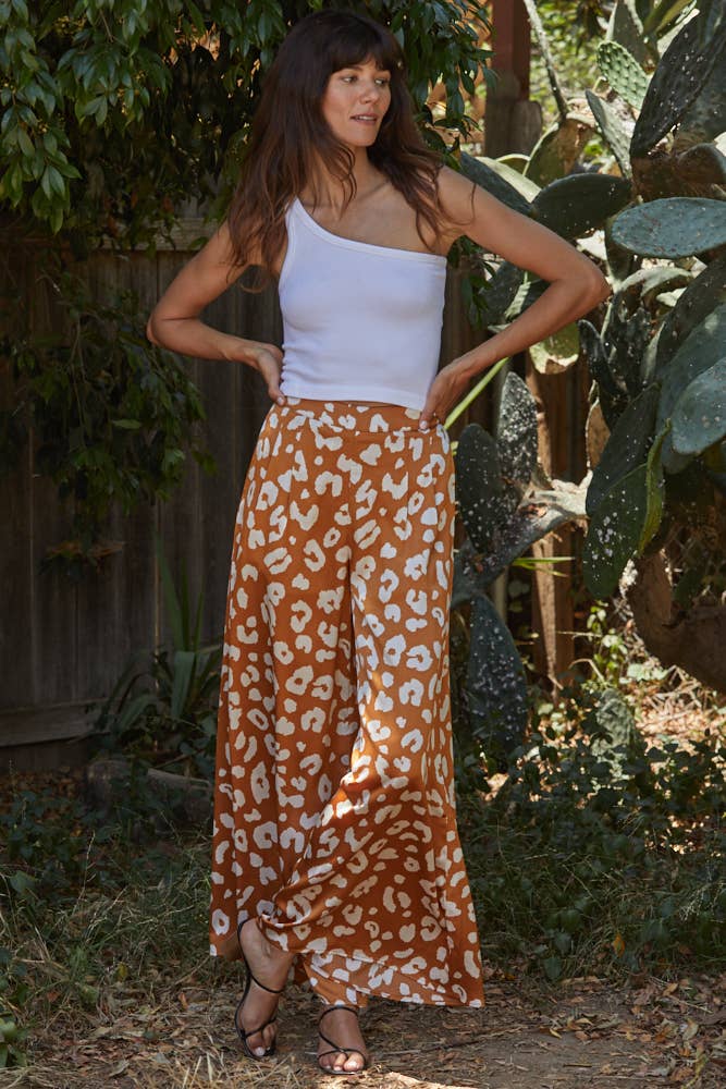 Animal Printed Long Wide Leg Pants