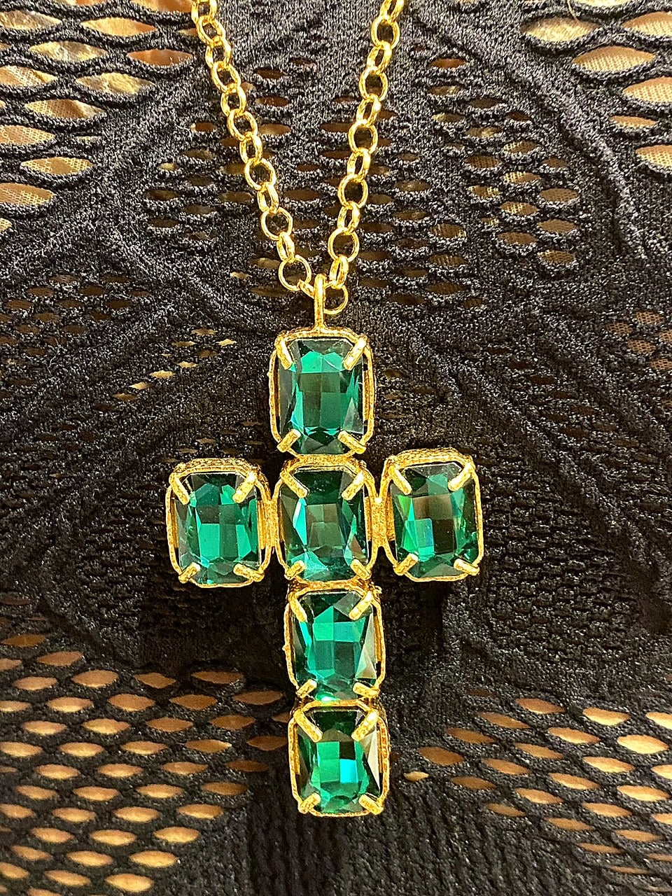 Emerald Crystal Cross Pendant Necklace