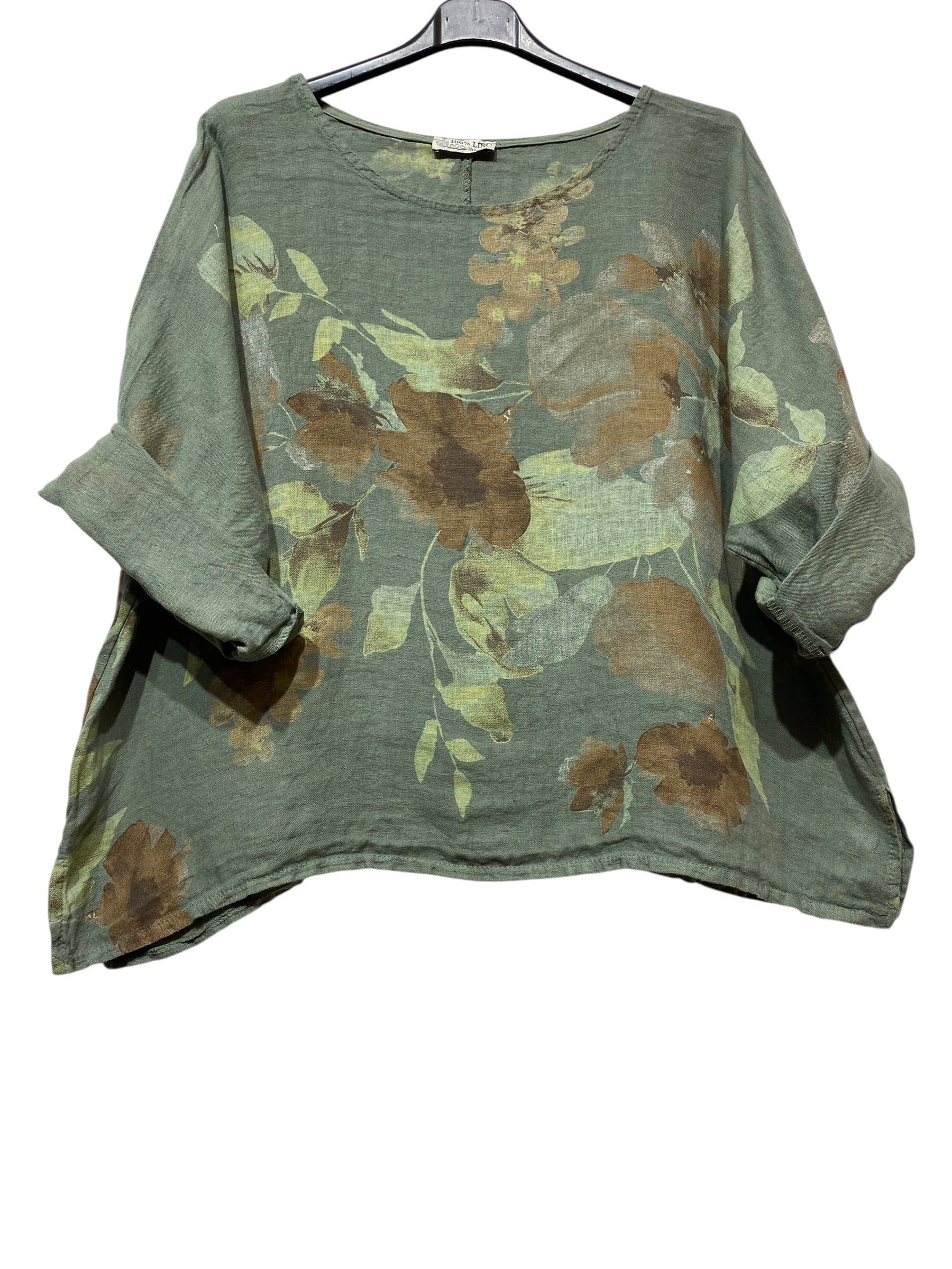 LINEN BLOUSE W/Flower Print