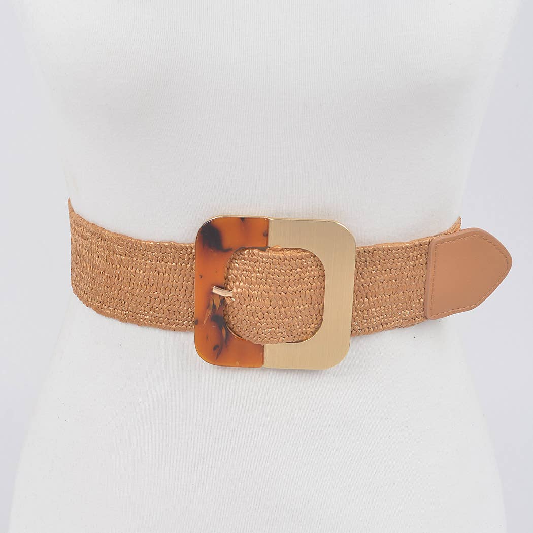 Square Metal Buckle Stretch Belt