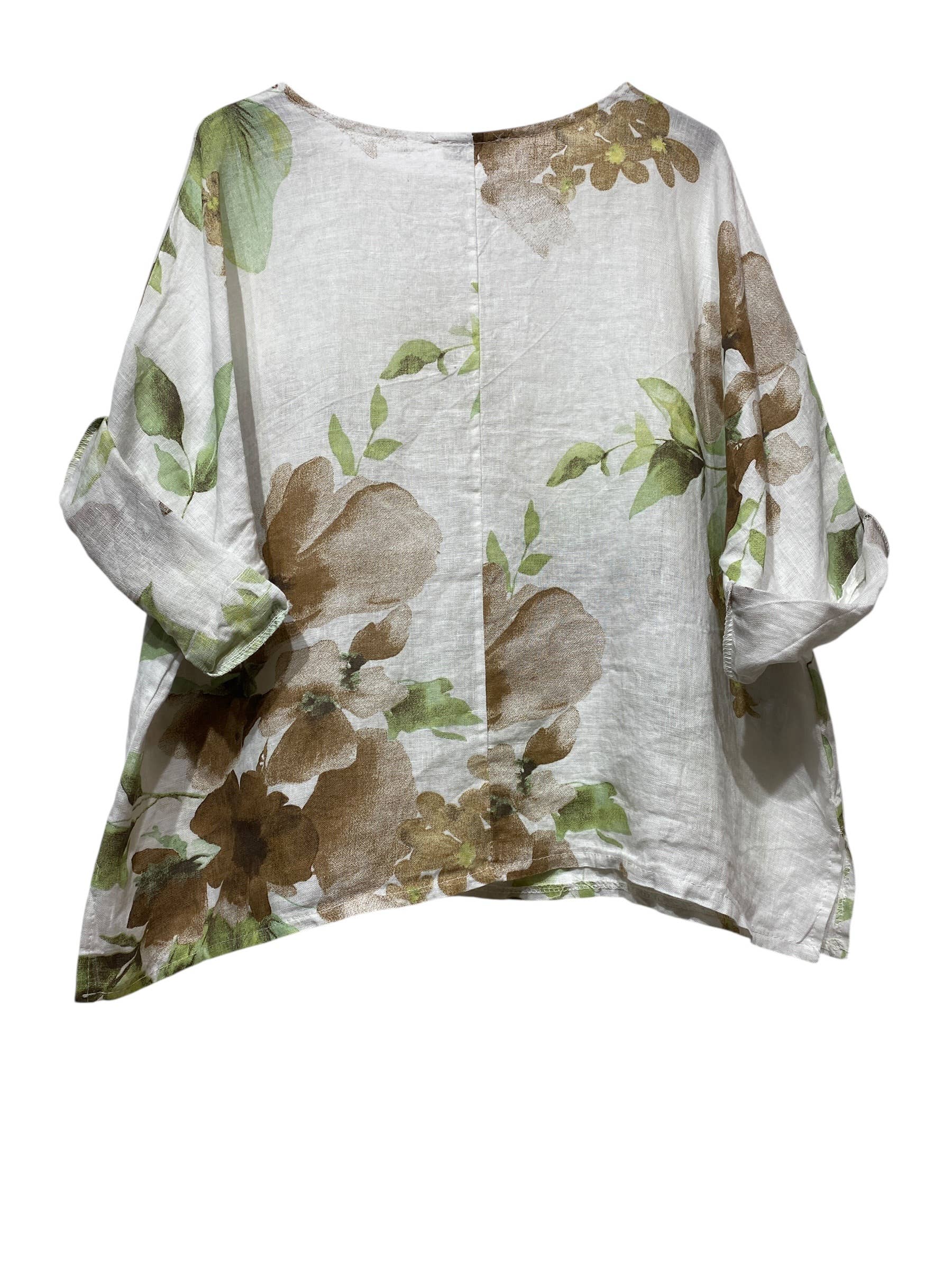 LINEN BLOUSE W/Flower Print
