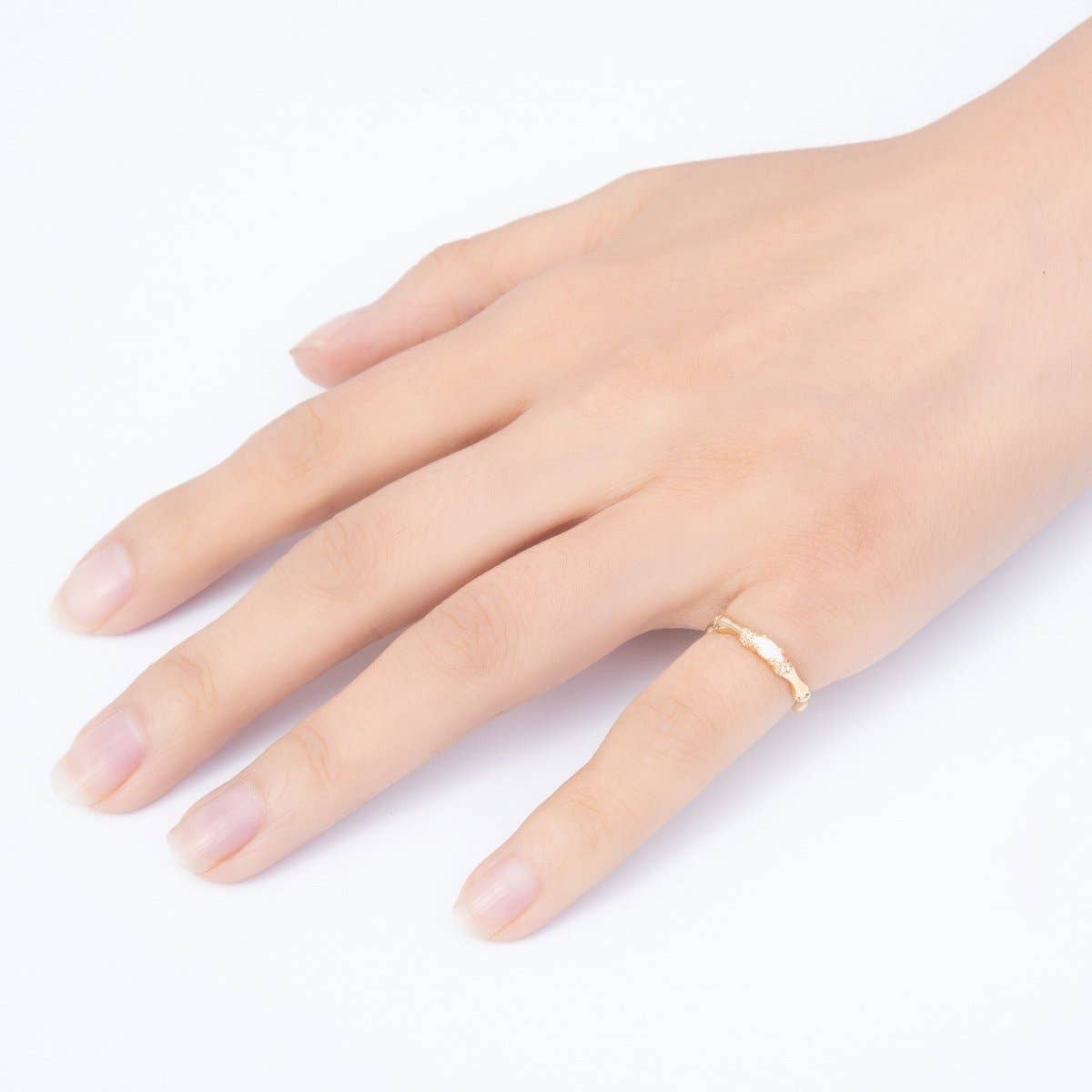 16K Gold Filled Oval White Opal Organic Bamboo Clear CZ Adjustable Ring