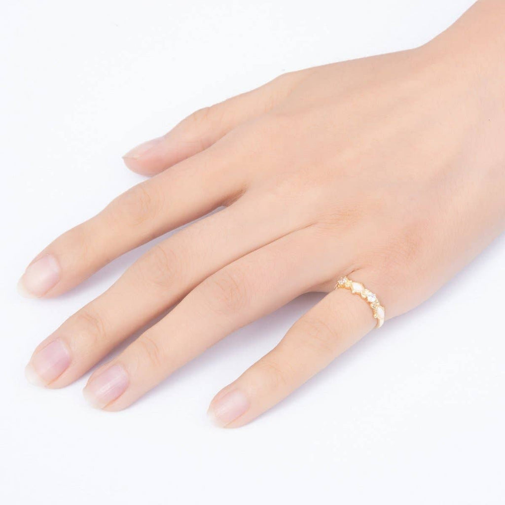 16K Gold Filled Vintage Marquise White Opal & Round Clear CZ Adjustable Pinky Ring