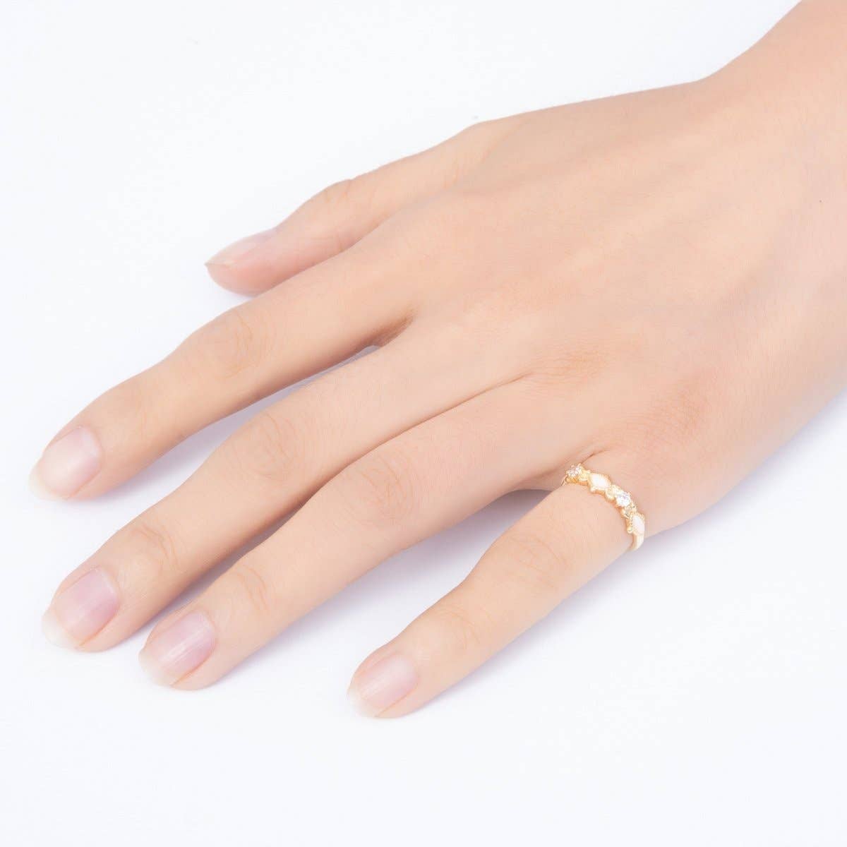 16K Gold Filled Vintage Marquise White Opal & Round Clear CZ Adjustable Pinky Ring