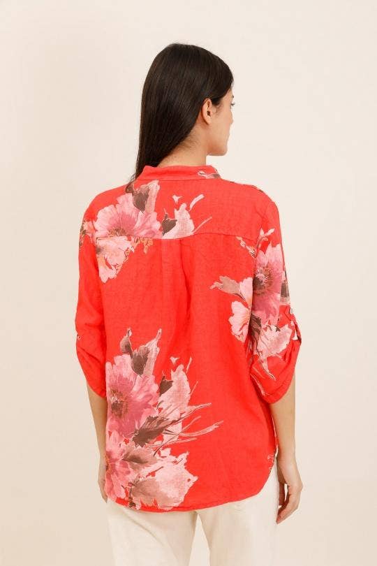 Floral O/S Linen Blouse