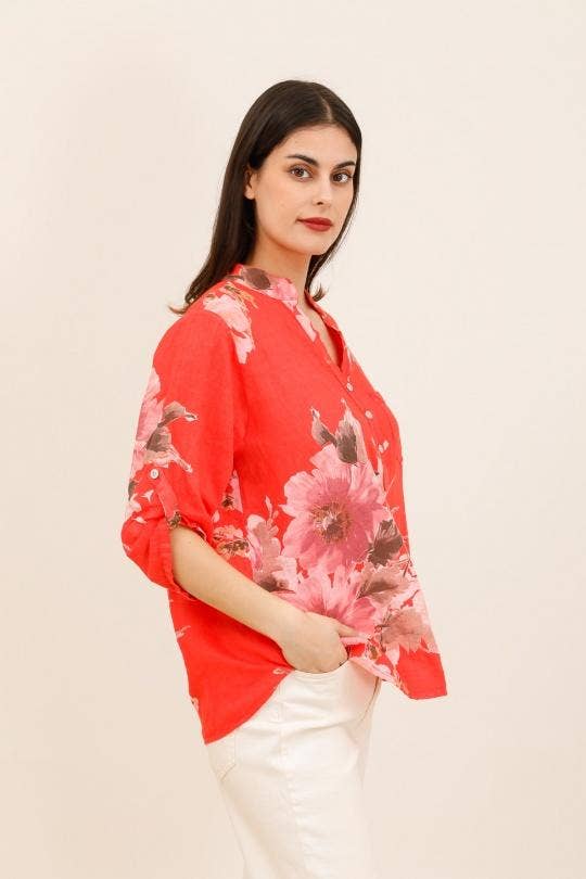 Floral O/S Linen Blouse