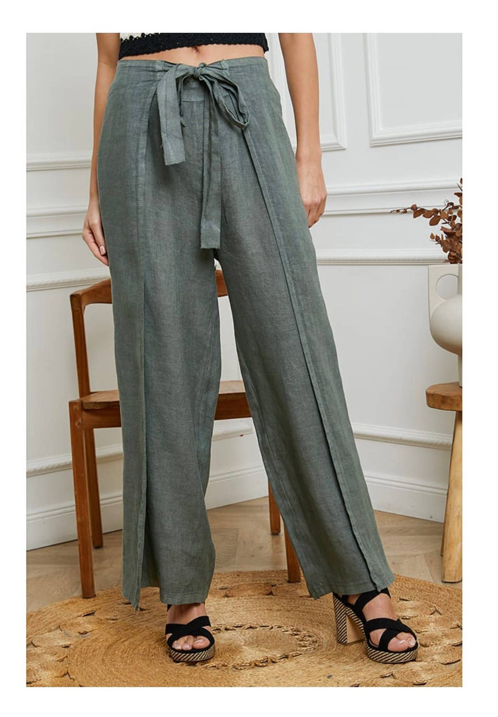 Front Tie Linen Pants
