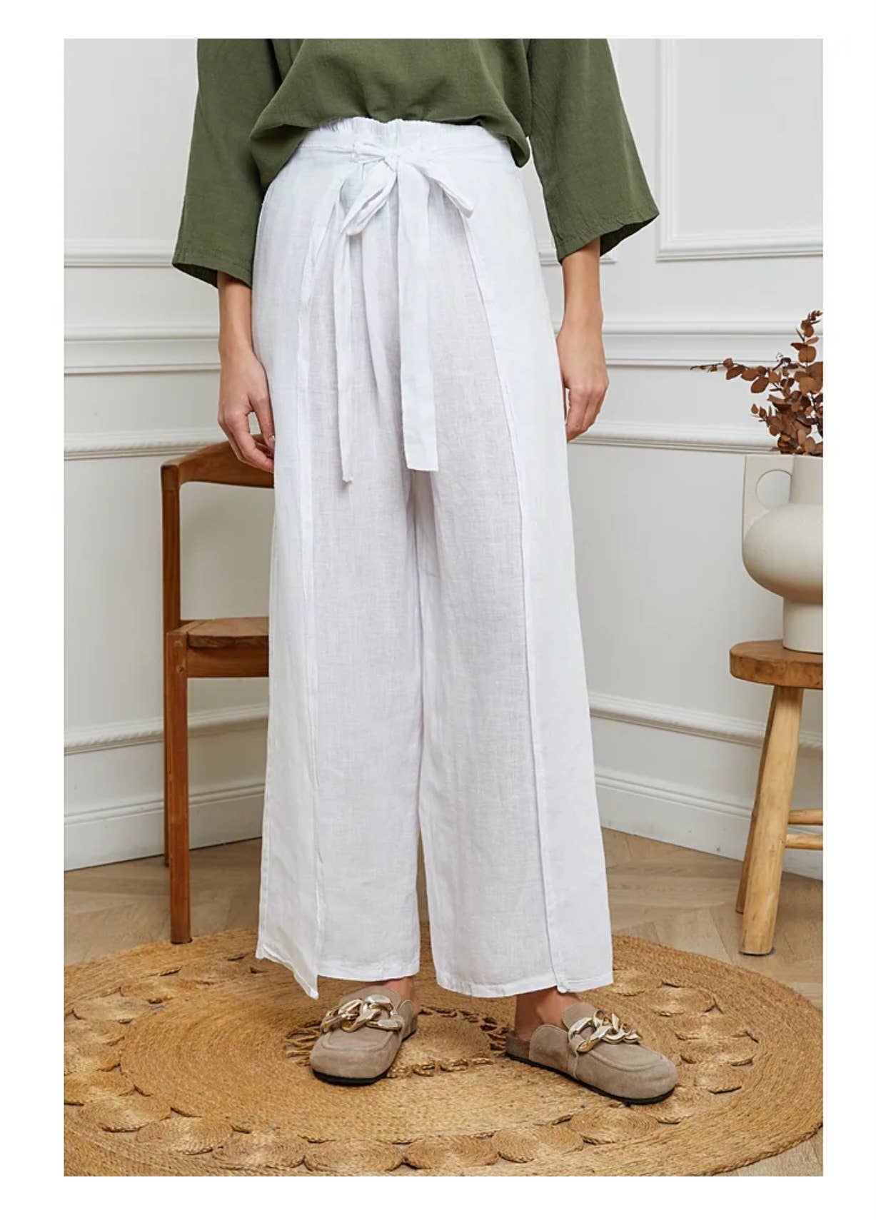 Front Tie Linen Pants