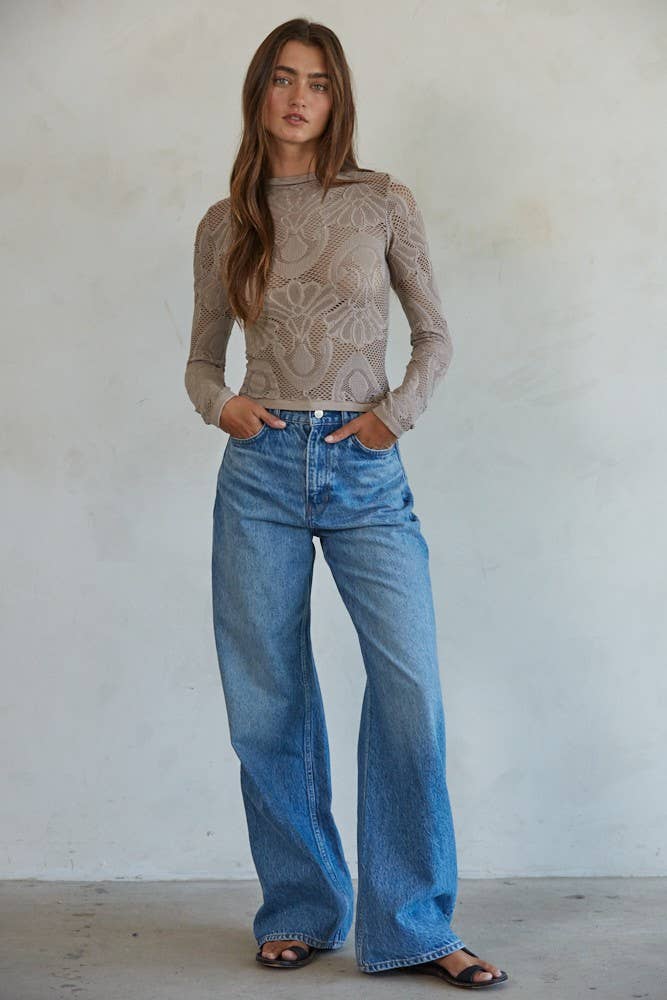 Jacquard Mock Neck Long Sleeve