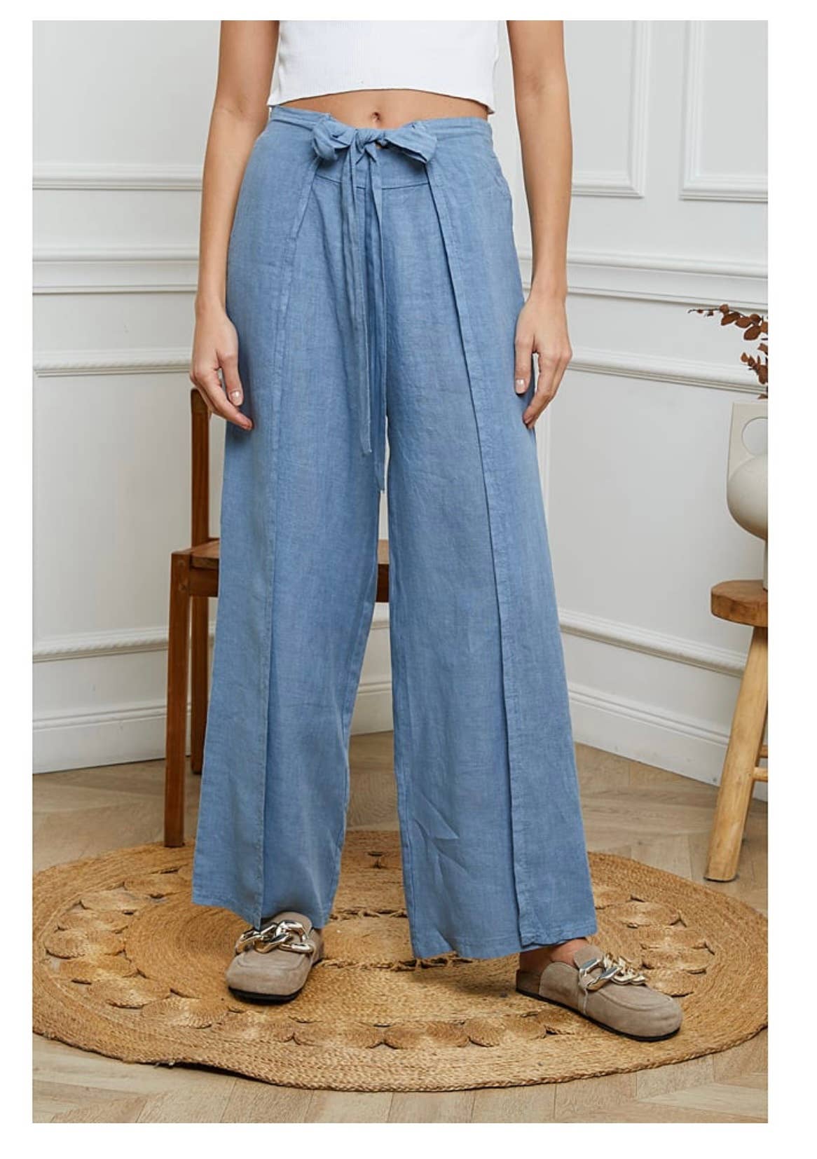 Front Tie Linen Pants