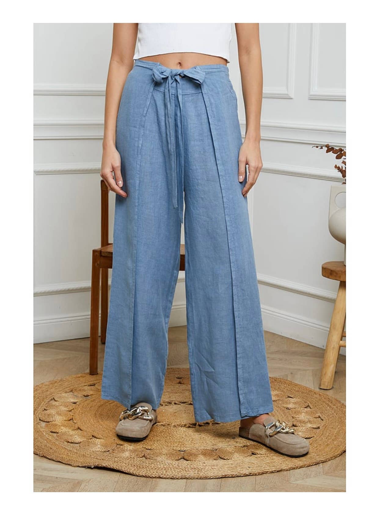 Front Tie Linen Pants