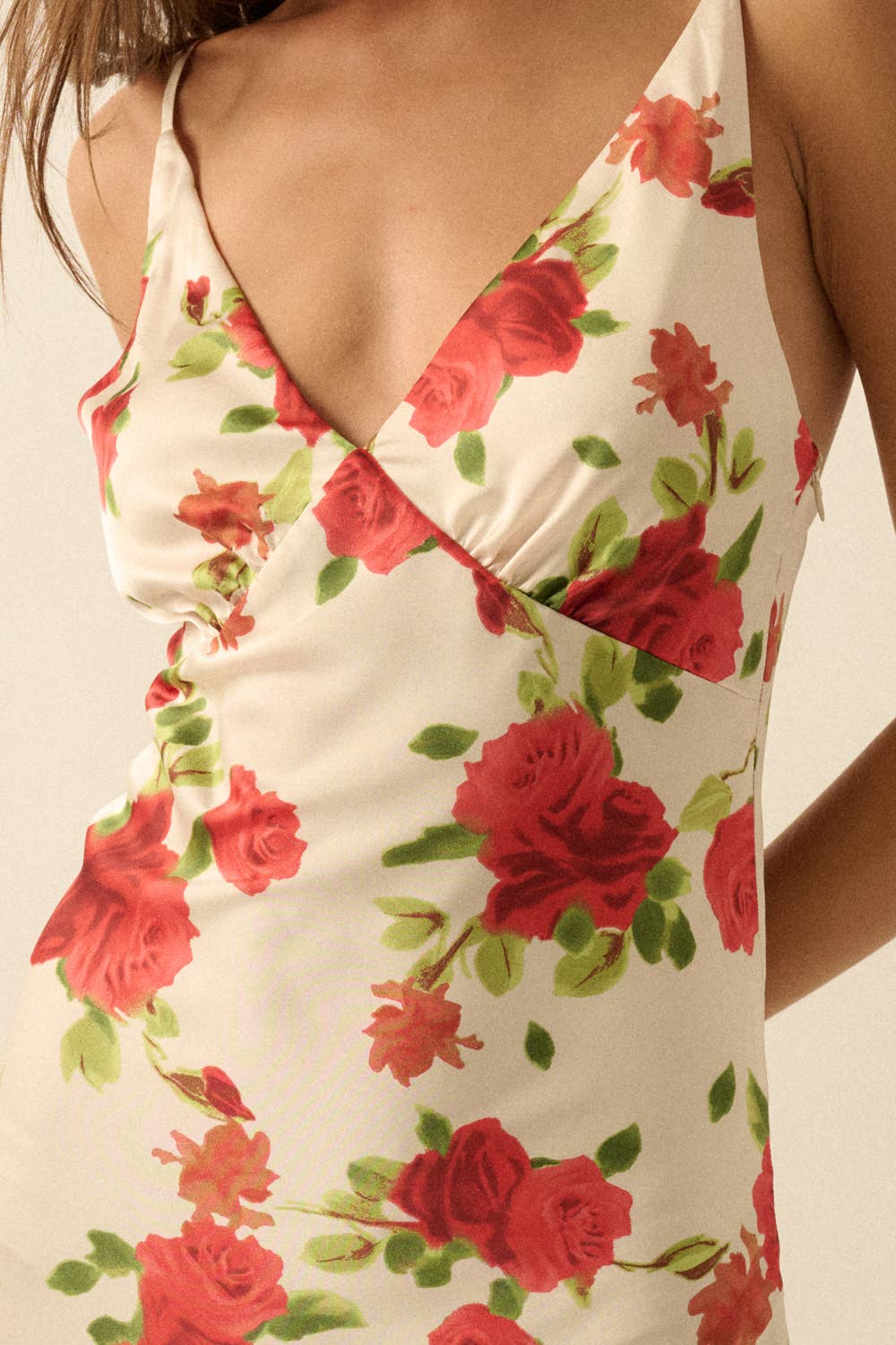 Floral-Print Satin Bias-Cut V-Neck Dress