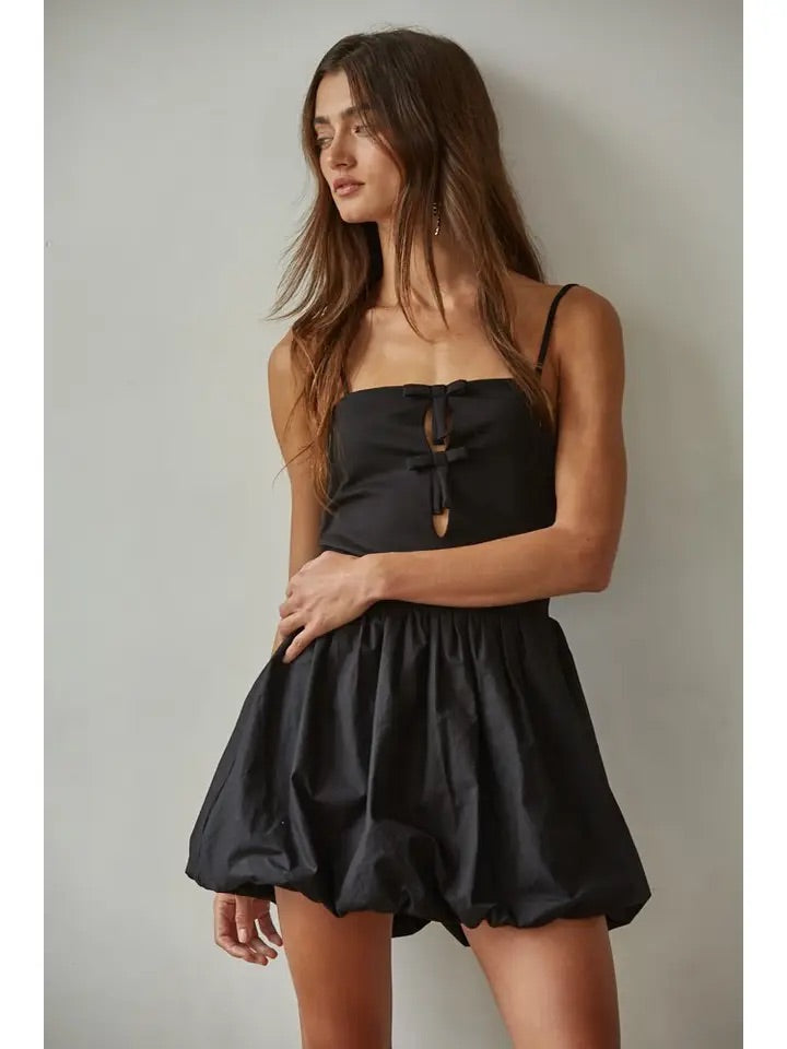 Woven Cotton Poplin Balloon Skirt Mini Dress