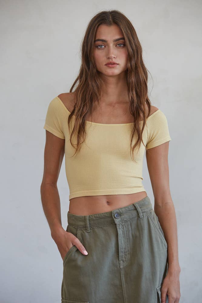 Knit Seamless Ribbed Off Shoulder Crop Top