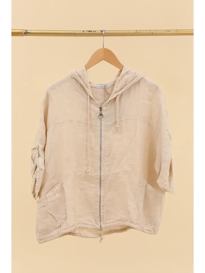 Linen Zip-Up Jacket with Hood