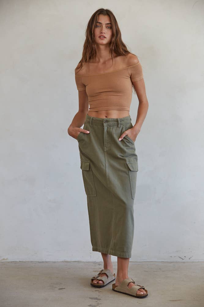 Knit Seamless Ribbed Off Shoulder Crop Top