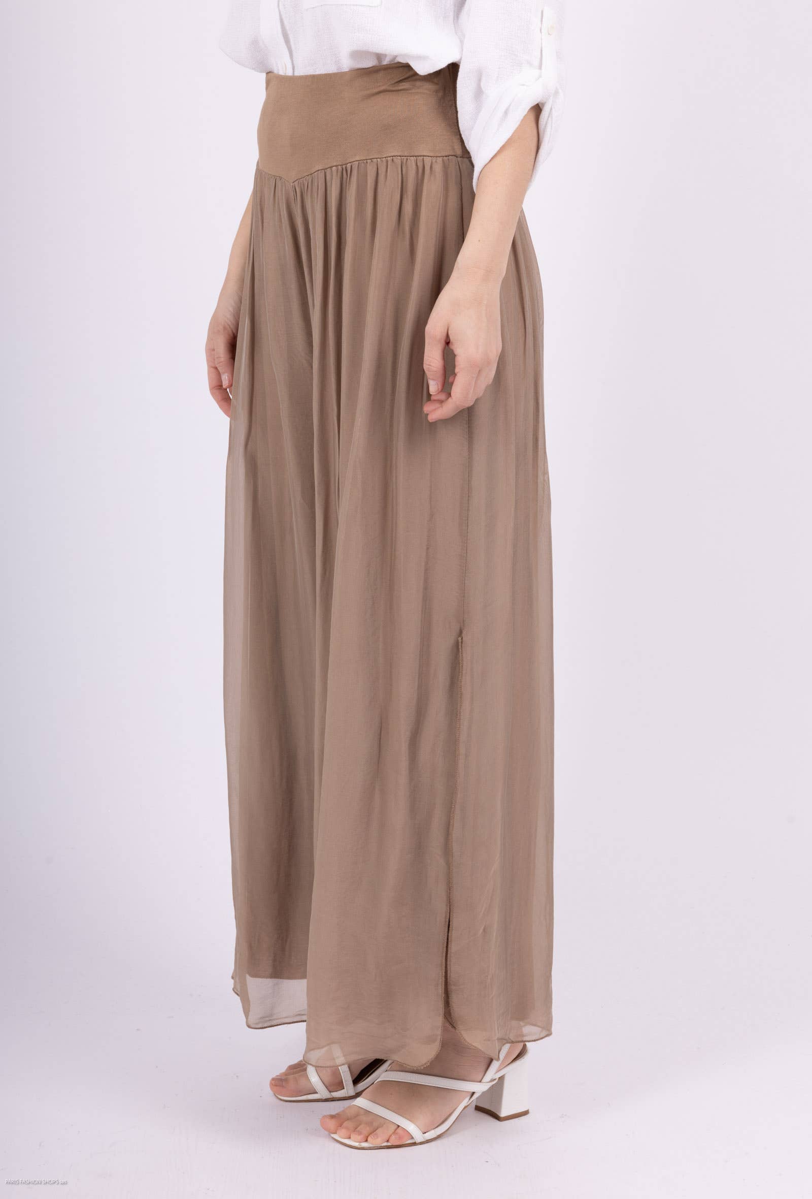 Silk pants open on the sides at the bottom