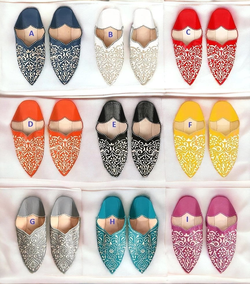 Women Moroccan Leather Slippers, Decorative Babouche