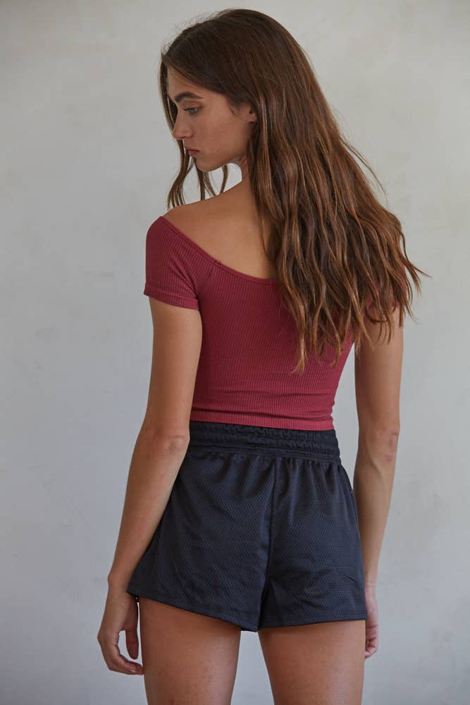 Knit Seamless Ribbed Off Shoulder Crop Top