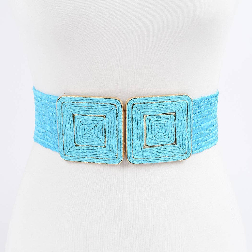 Faux Straw Two Buckle Elastic Belt