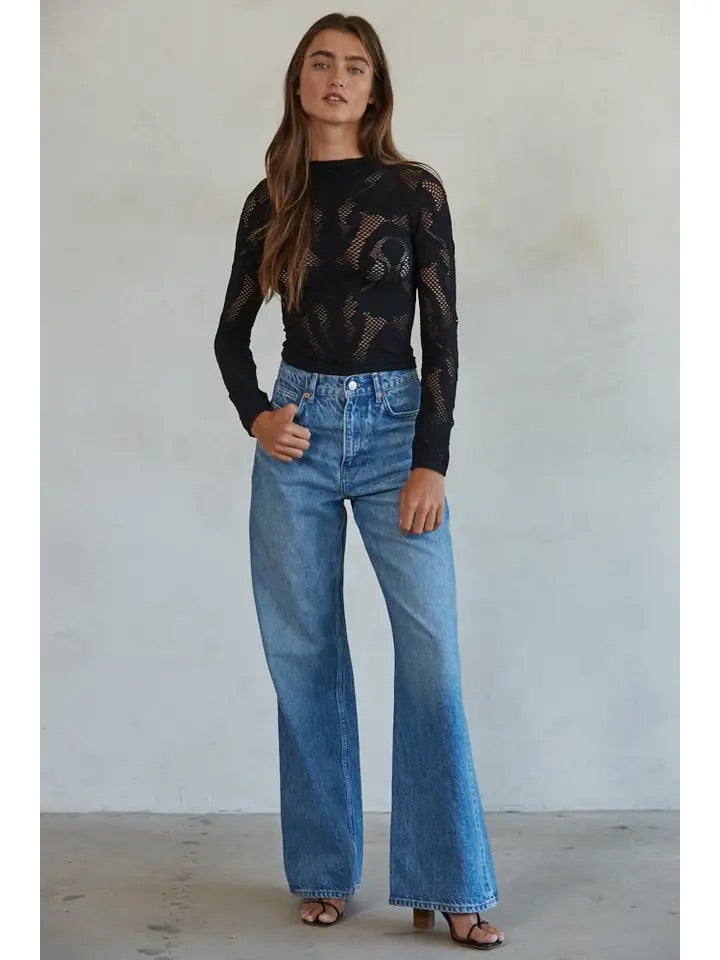 Jacquard Mock Neck Long Sleeve Top