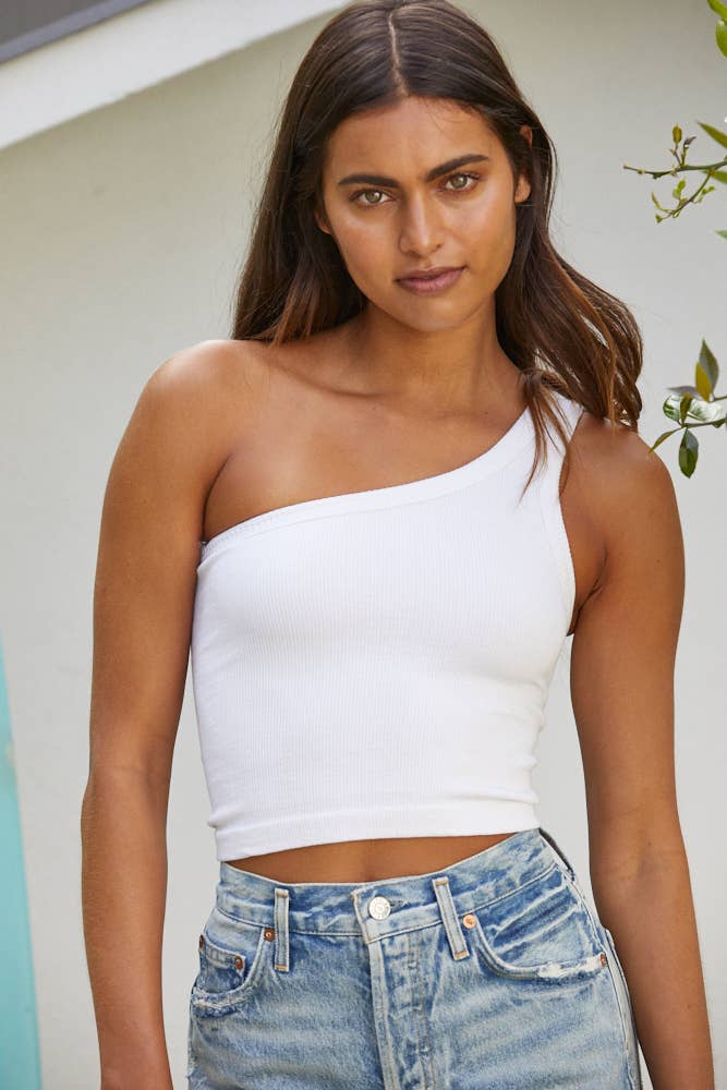 One Shoulder Ribbed Top