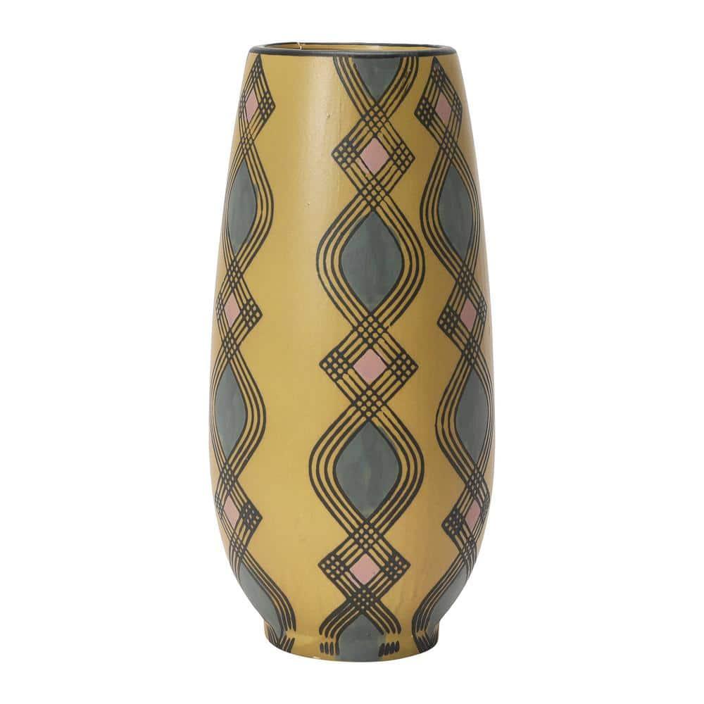 Storied Home Hand Painted Stoneware Vase with Pattern