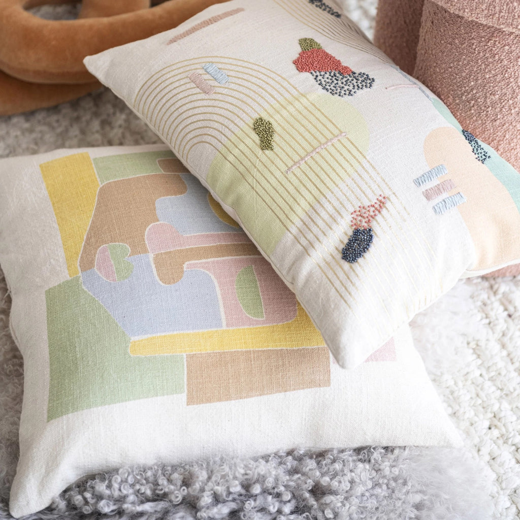 Square Woven Cotton Pillow w/ Abstract Face