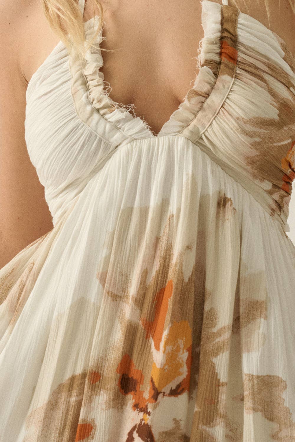 Floral-Print Crepe High-Waist Tie-Back Halter Maxi Dress