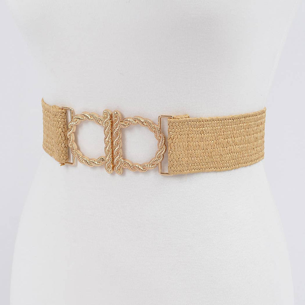 Metal Faux Straw Elastic Belt