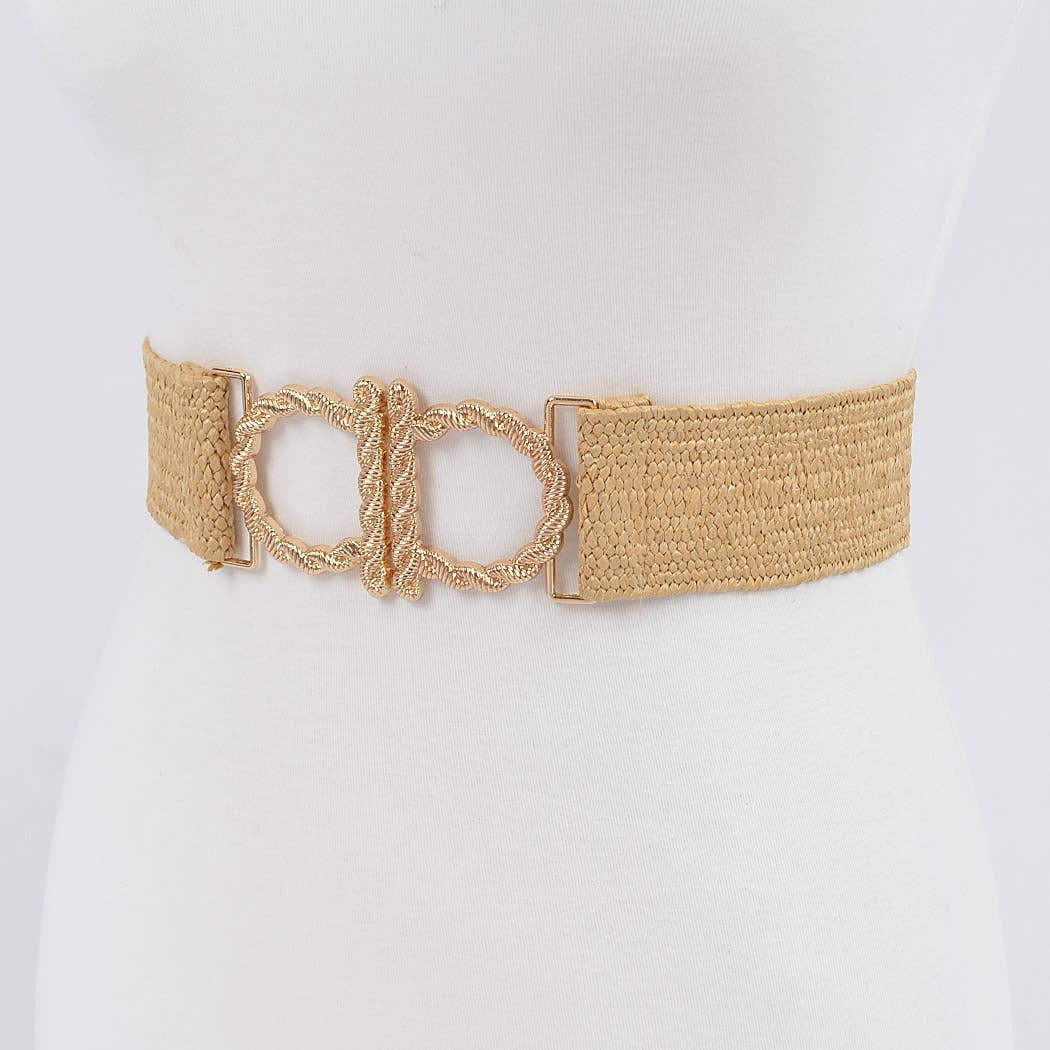 Metal Faux Straw Elastic Belt