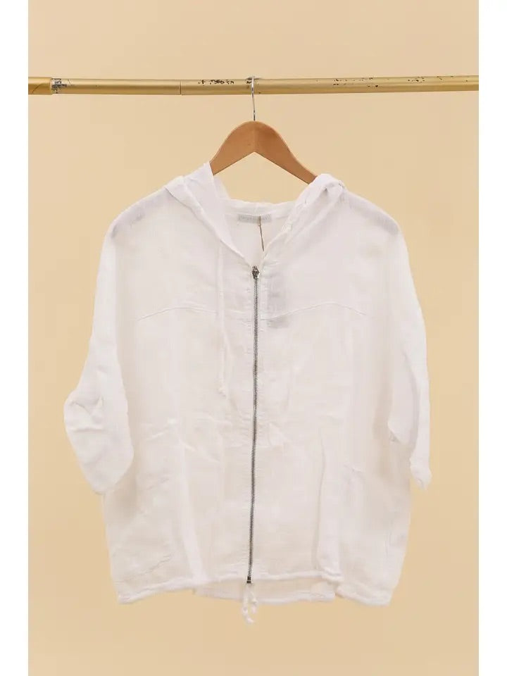 Linen Zip-Up Jacket with Hood
