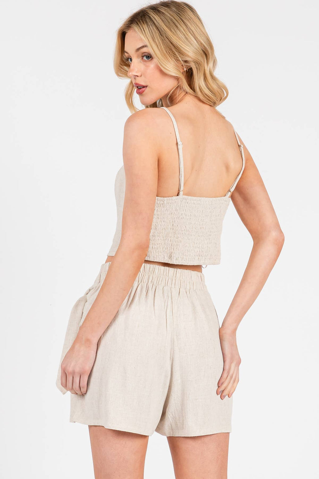High Neck Back Smocked Cami Top