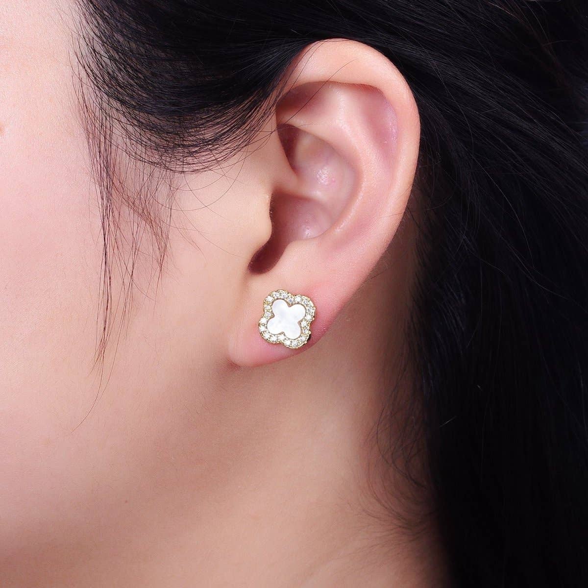 24K GF Pearl Clover Stud