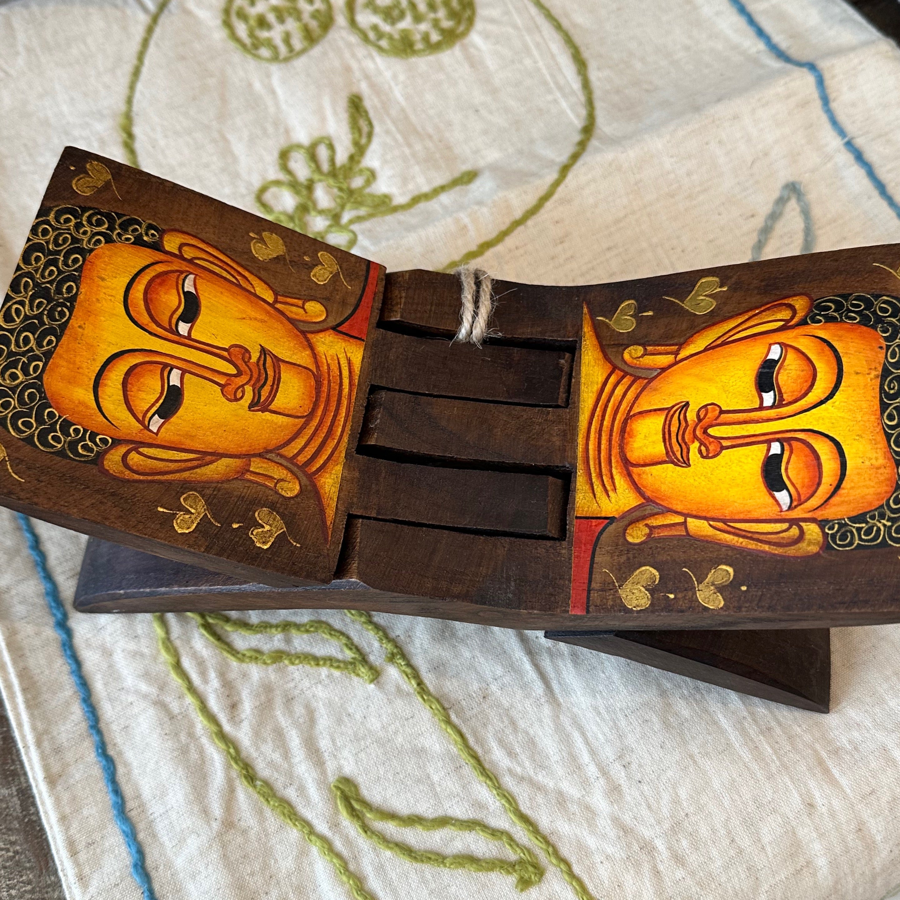 Rustic teak box-hand painted Buddha face
