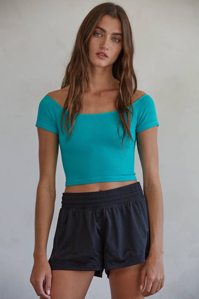 Knit Seamless Ribbed Off Shoulder Crop Top