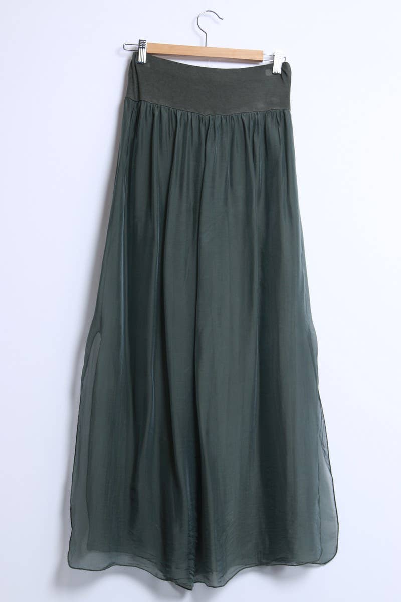 Silk pants open on the sides at the bottom