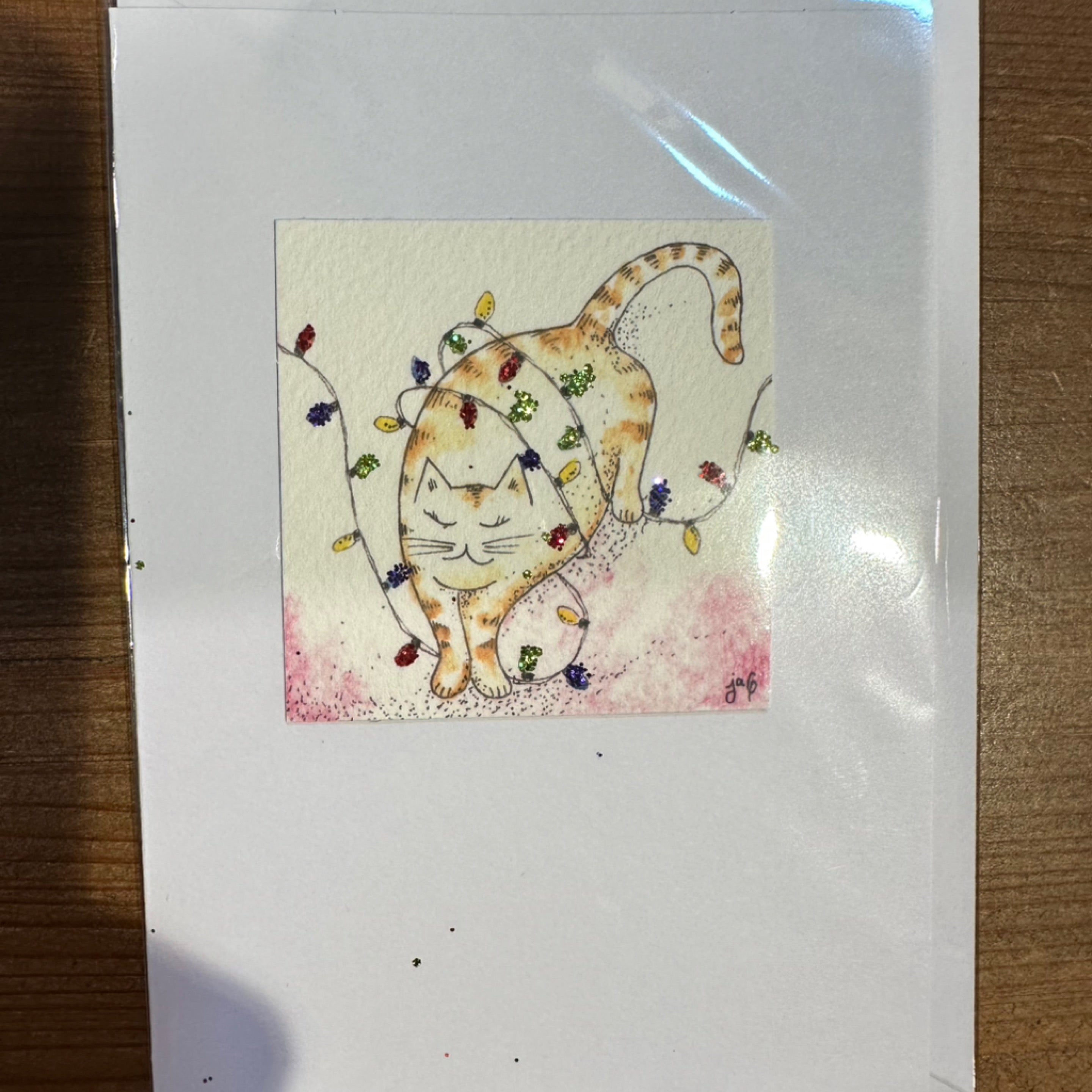 Holiday Cat/W lights HM Card