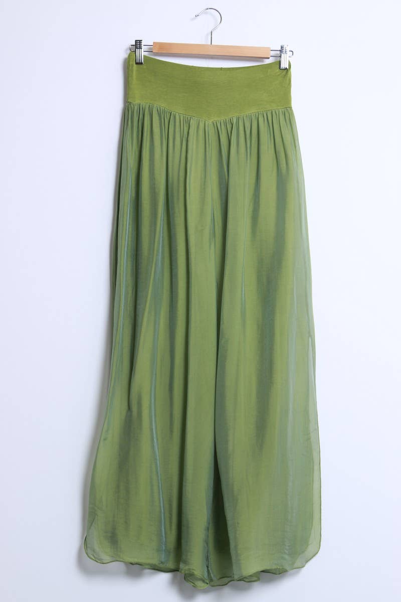 Silk pants open on the sides at the bottom