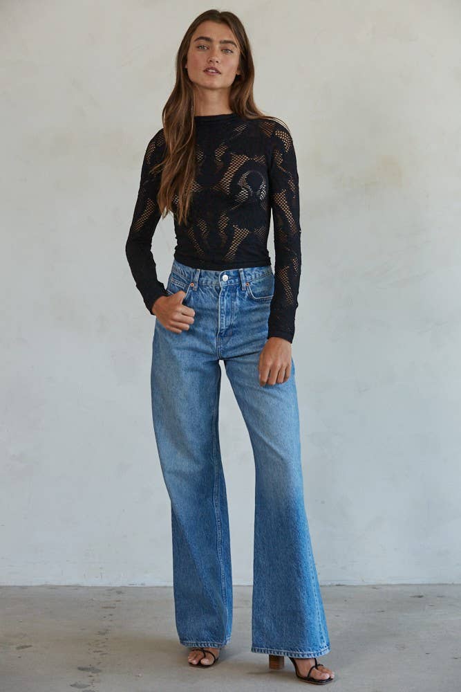 Jacquard Mock Neck Long Sleeve