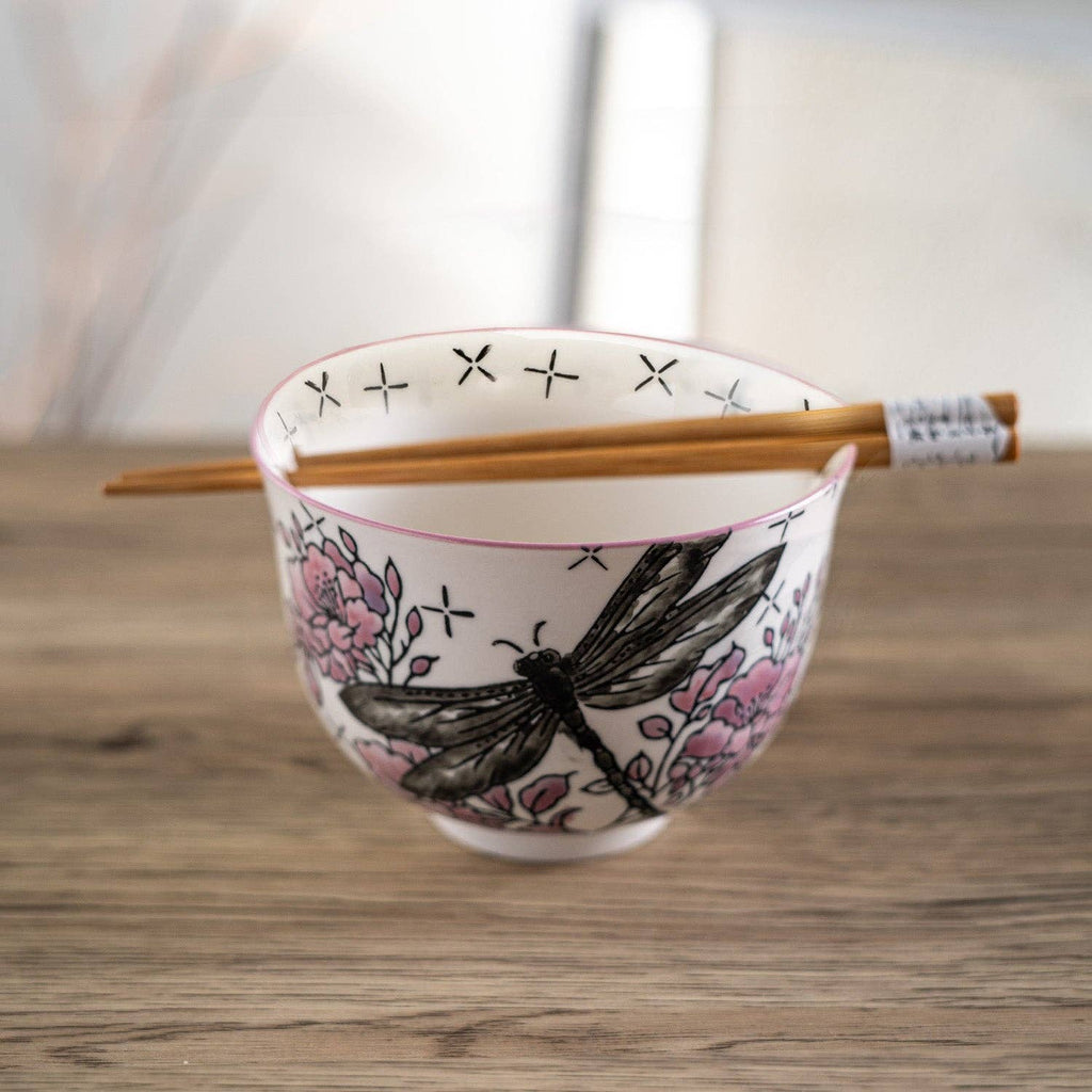 Dragonfly Bowl W/Chopsticks